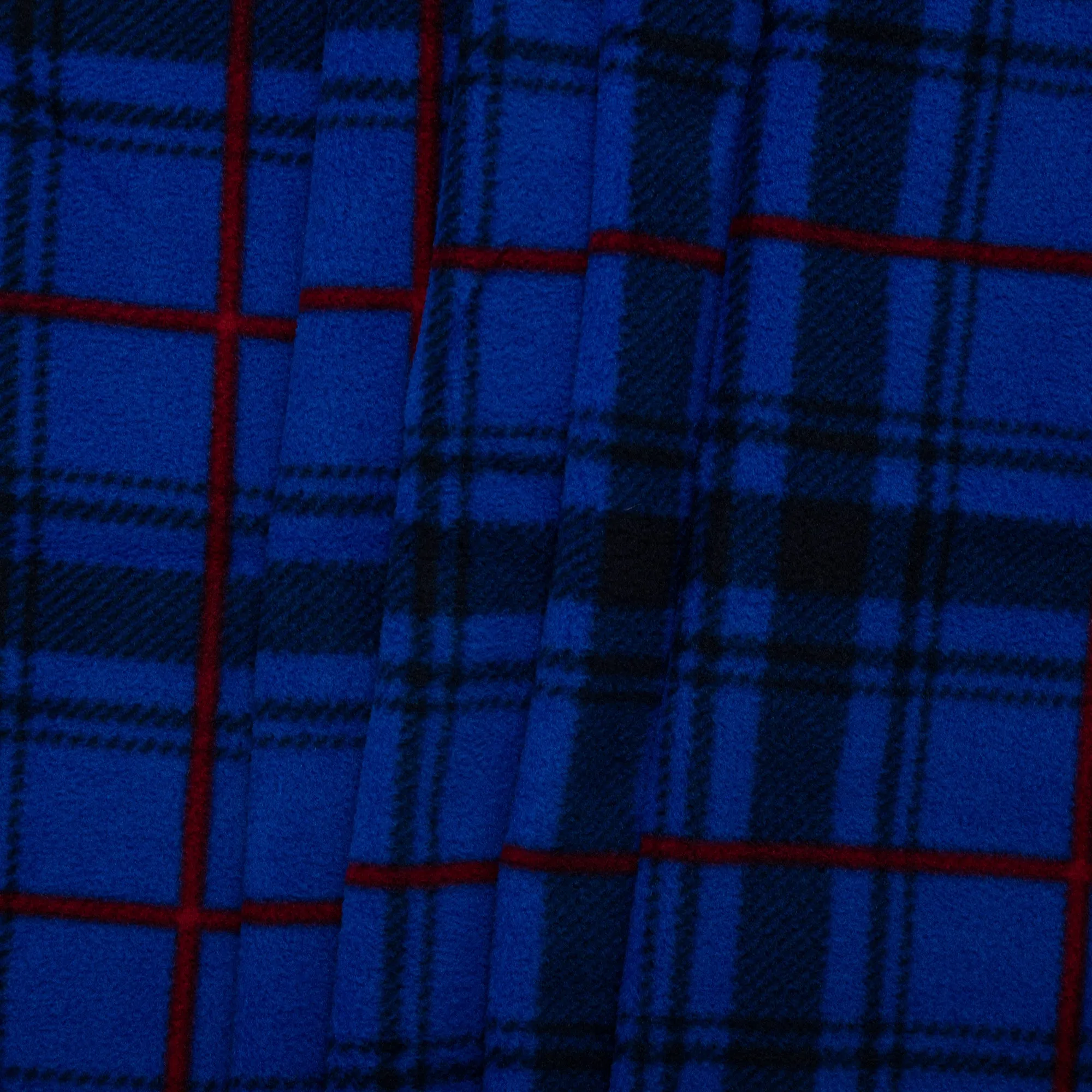 Anti Pill Fleece Print - SLIPPY - Plaids - Cobelt blue