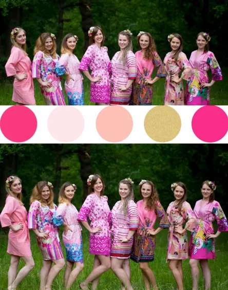 Assorted Pink Pattern Robes, Shades of Pink Bridesmaids Robes