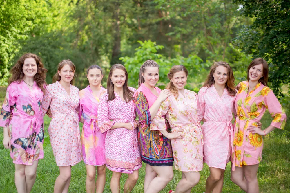 Assorted Pink Patterns, Shades of Pink Bridesmaids Robes