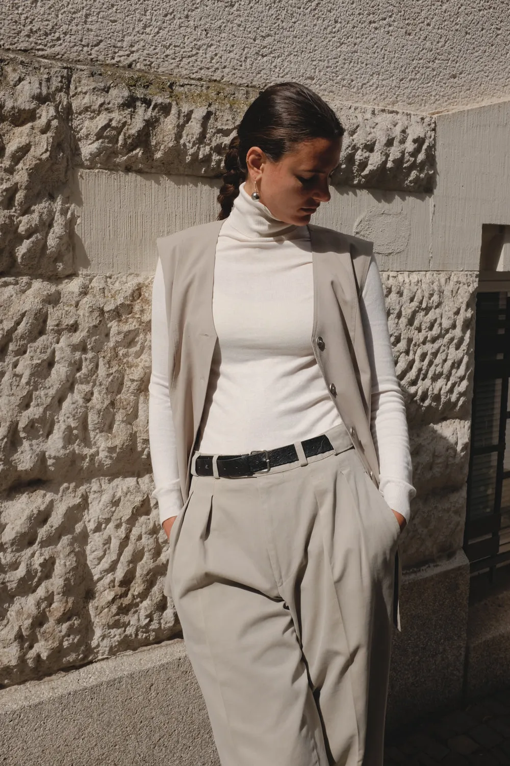 BEIGE GREY LONG SUIT VINTAGE VEST