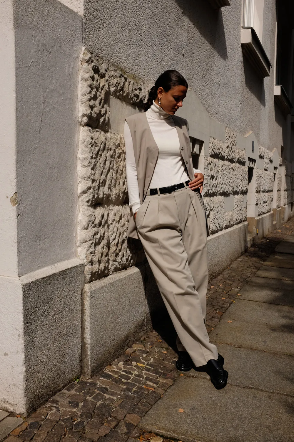 BEIGE GREY LONG SUIT VINTAGE VEST