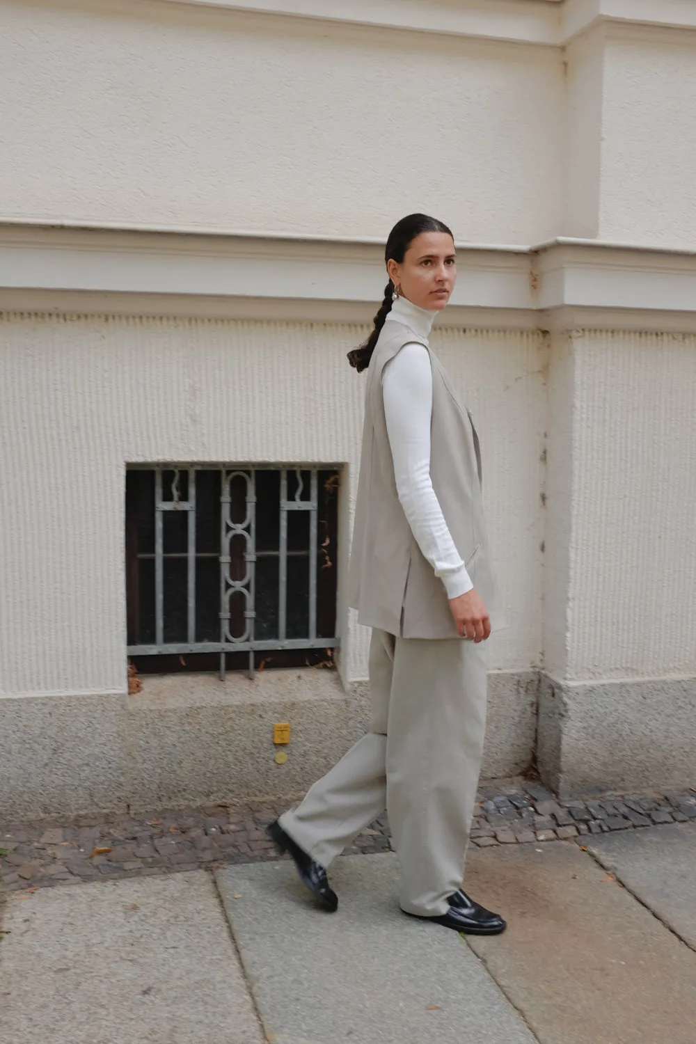 BEIGE GREY LONG SUIT VINTAGE VEST