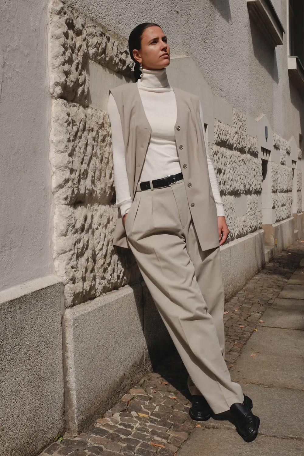 BEIGE GREY LONG SUIT VINTAGE VEST