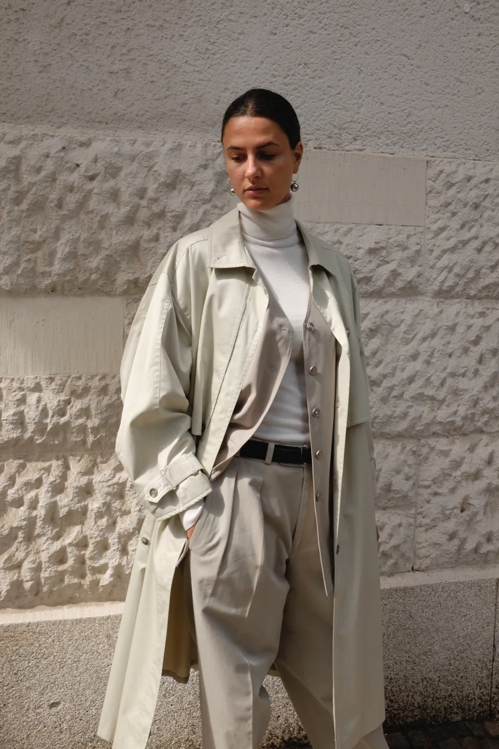 BEIGE GREY LONG SUIT VINTAGE VEST