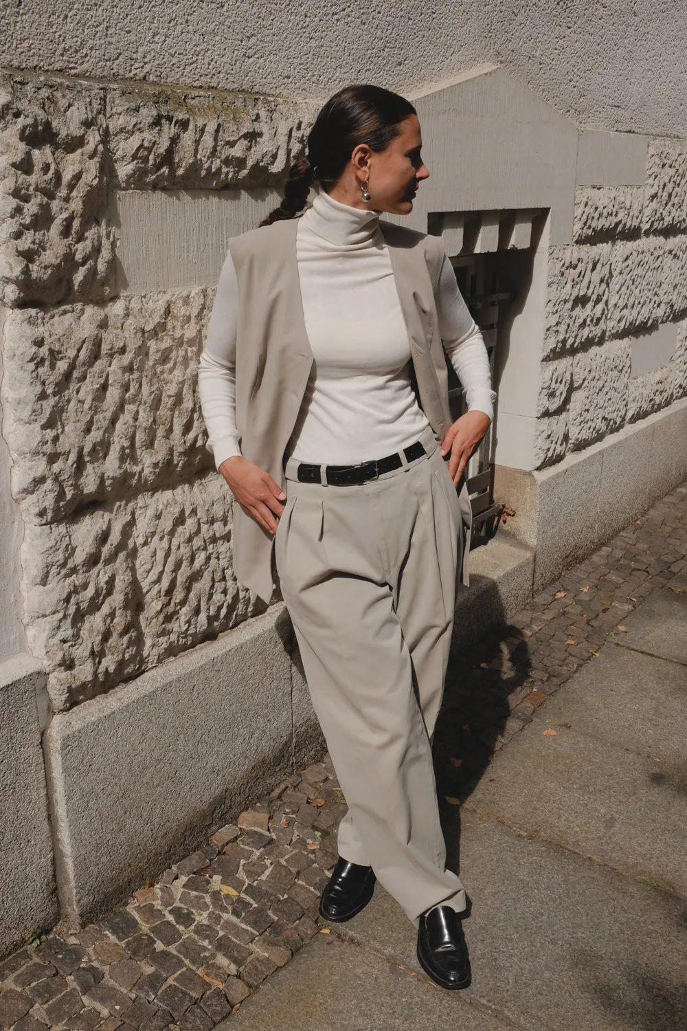 BEIGE GREY LONG SUIT VINTAGE VEST