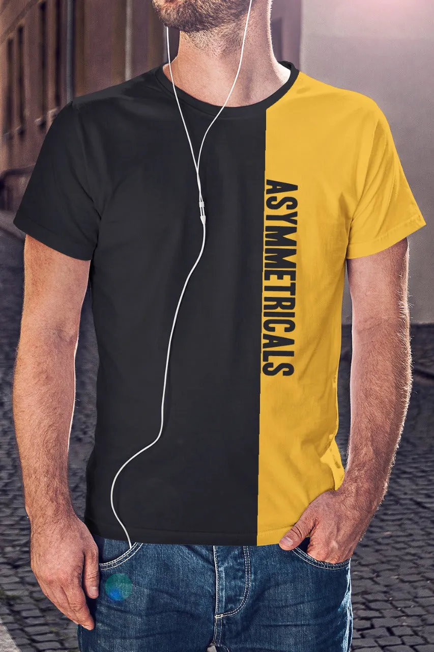 Black and Yellow Vertical Blocked Asymmetrical Tshirt