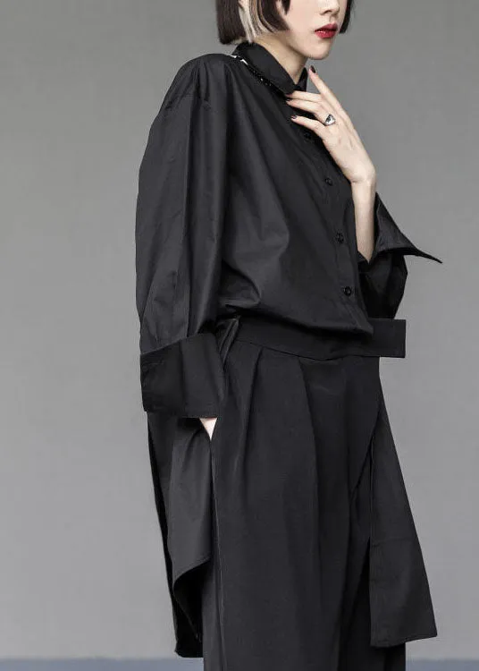 Black Asymmetrical Design Cotton Long Shirts Oversized Spring LY1510