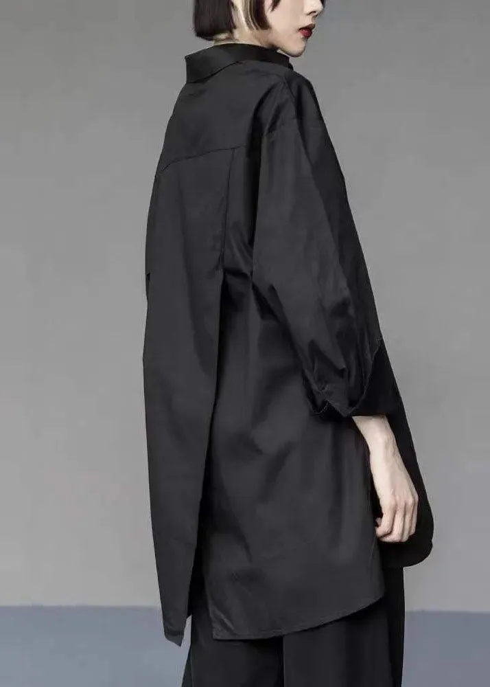 Black Asymmetrical Design Cotton Long Shirts Oversized Spring LY1510