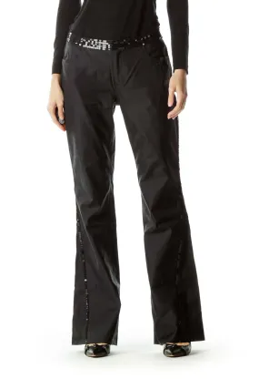 Black Sequin Detail Wide Leg Pants