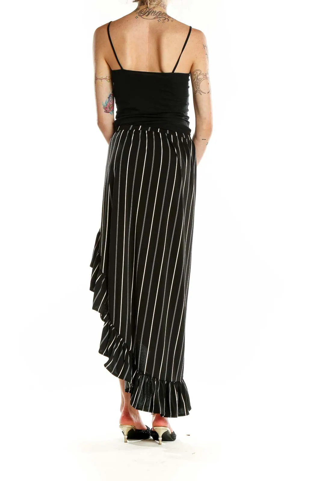 Black Striped High-Low Ruffle Skirt