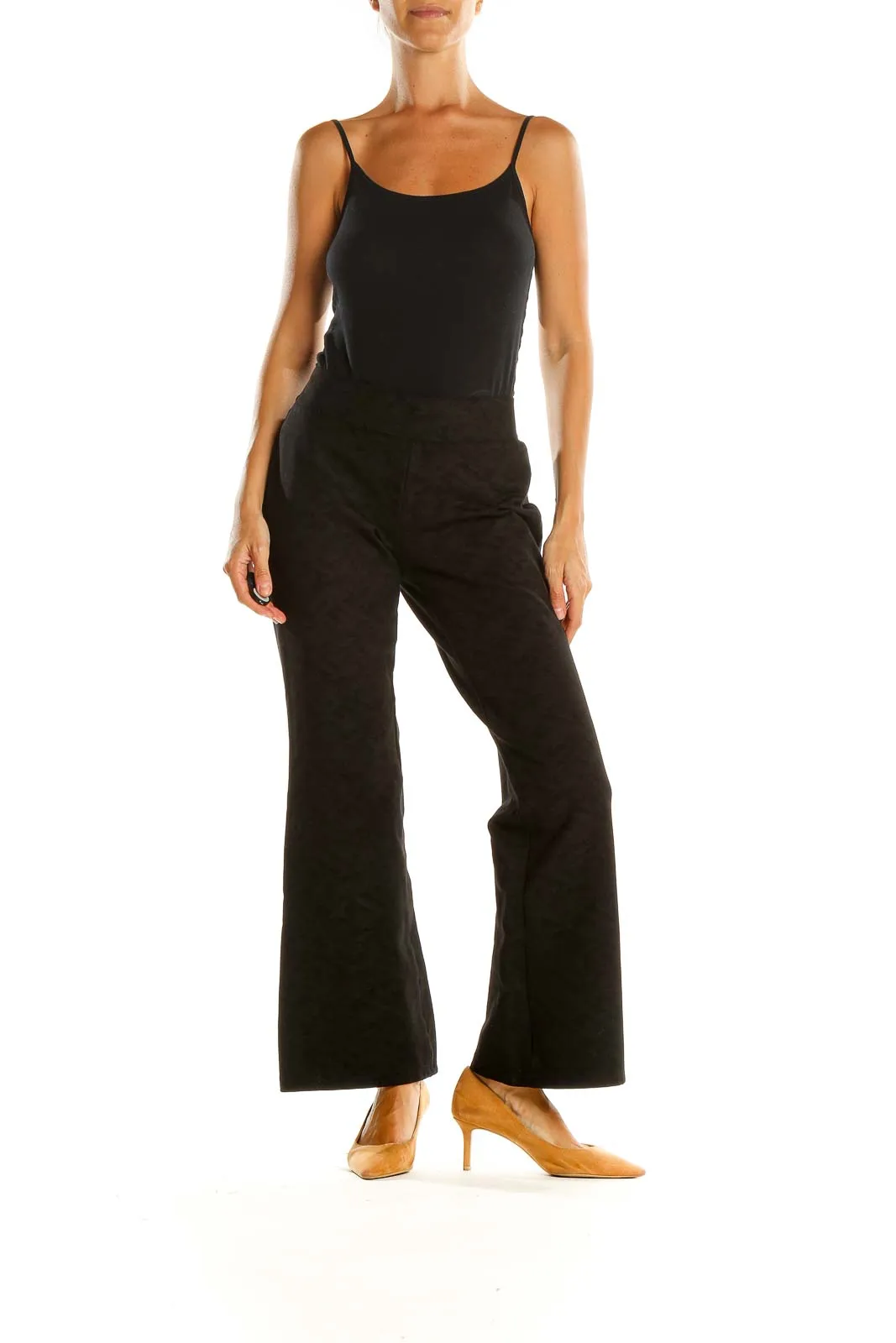 Black Wide Leg Textured Retro Trousers