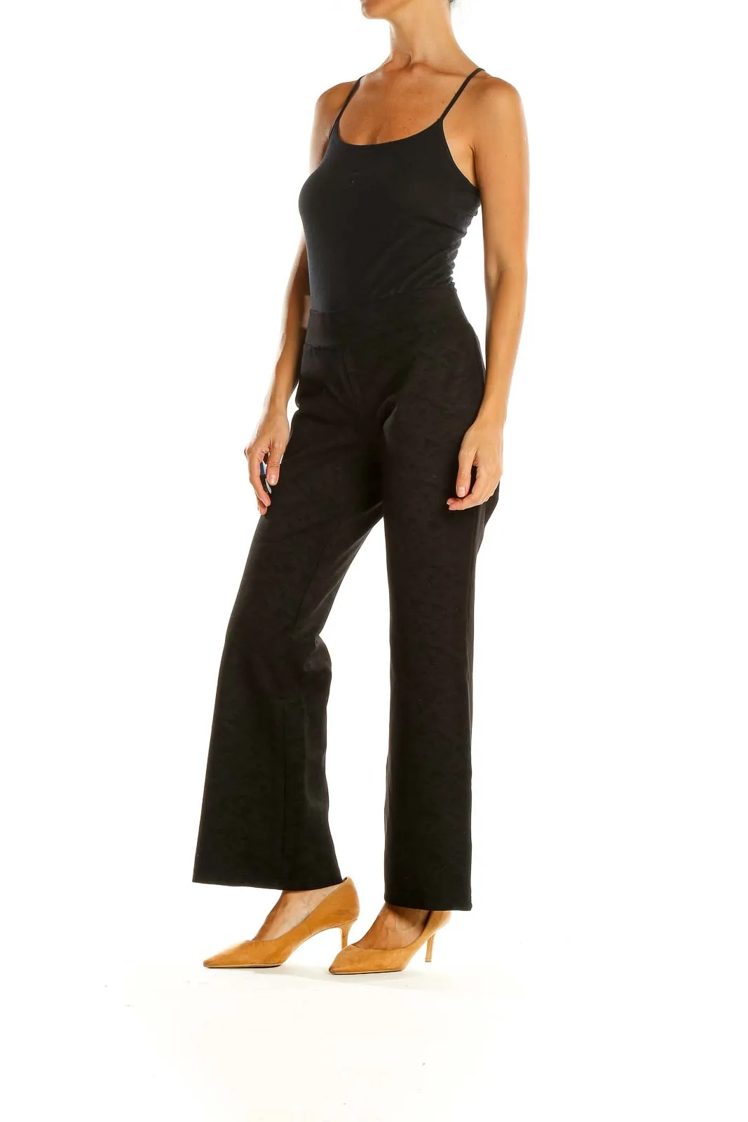 Black Wide Leg Textured Retro Trousers