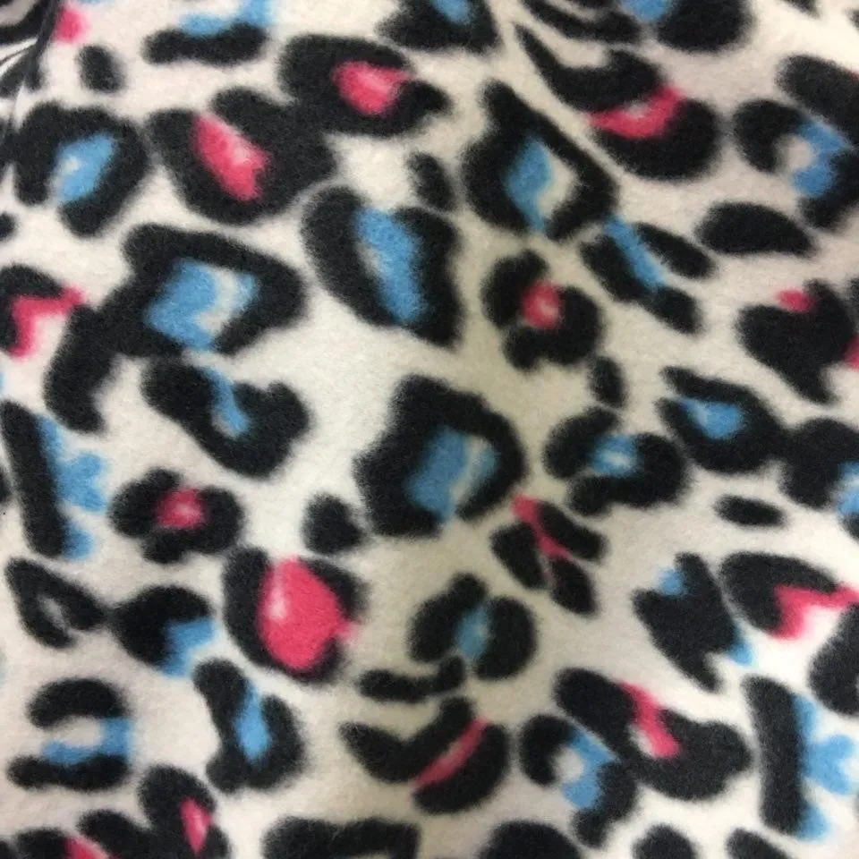 Blue Red Black Leopard Print Fleece Fabric