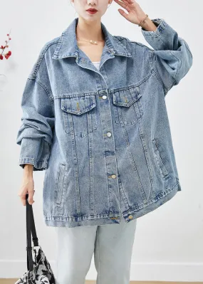 Bohemian Blue Oversized Applique Denim Jacket Fall