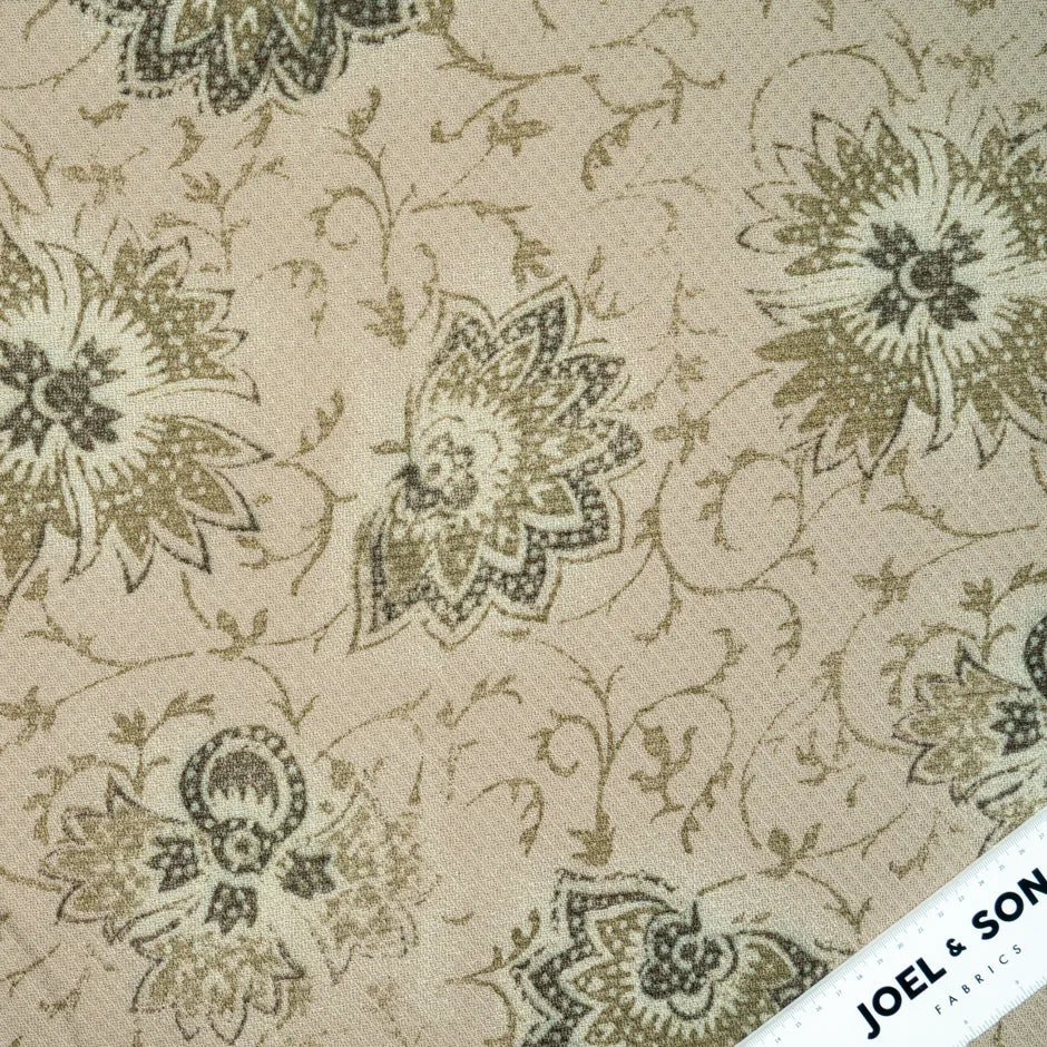 Brown Floral Printed Pure Wool