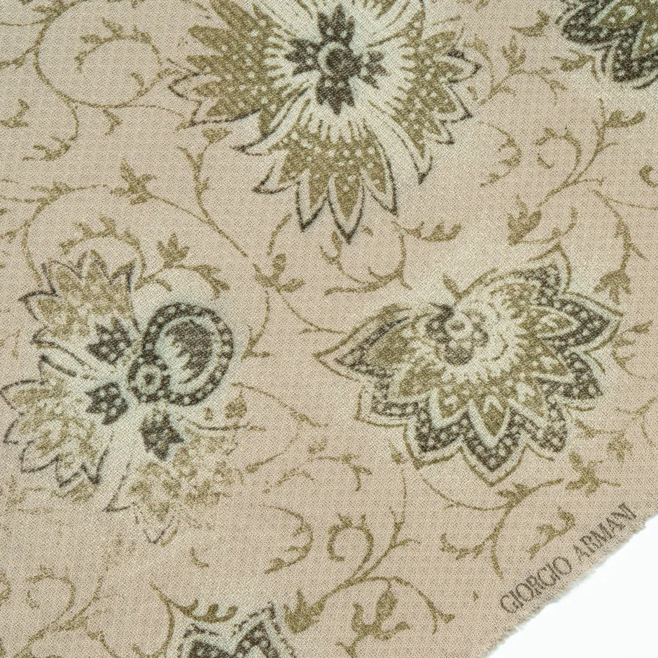 Brown Floral Printed Pure Wool