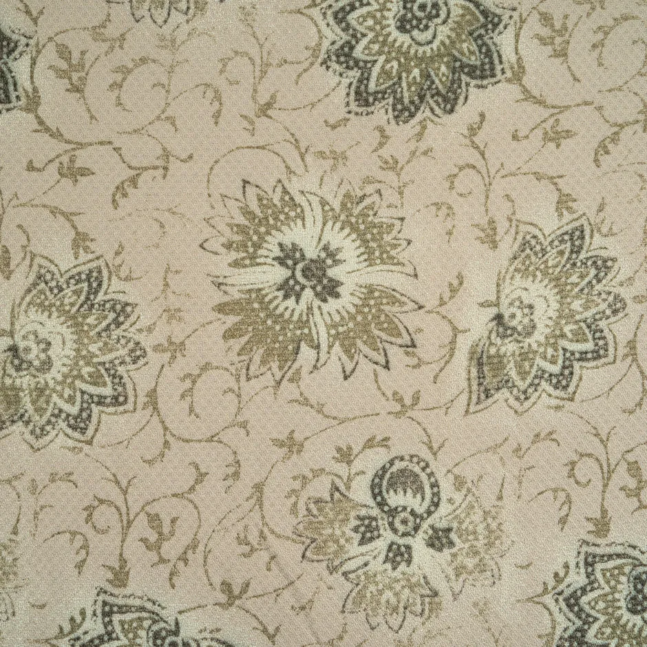 Brown Floral Printed Pure Wool