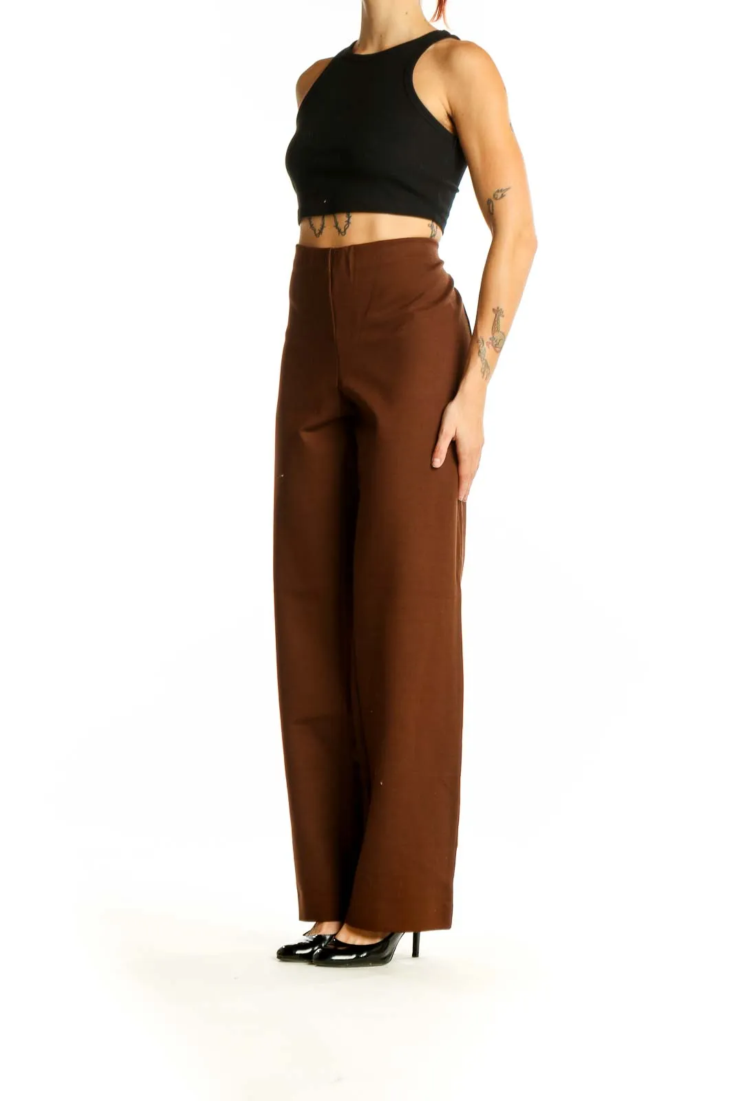 Brown High-Waisted Wide-Leg Trousers