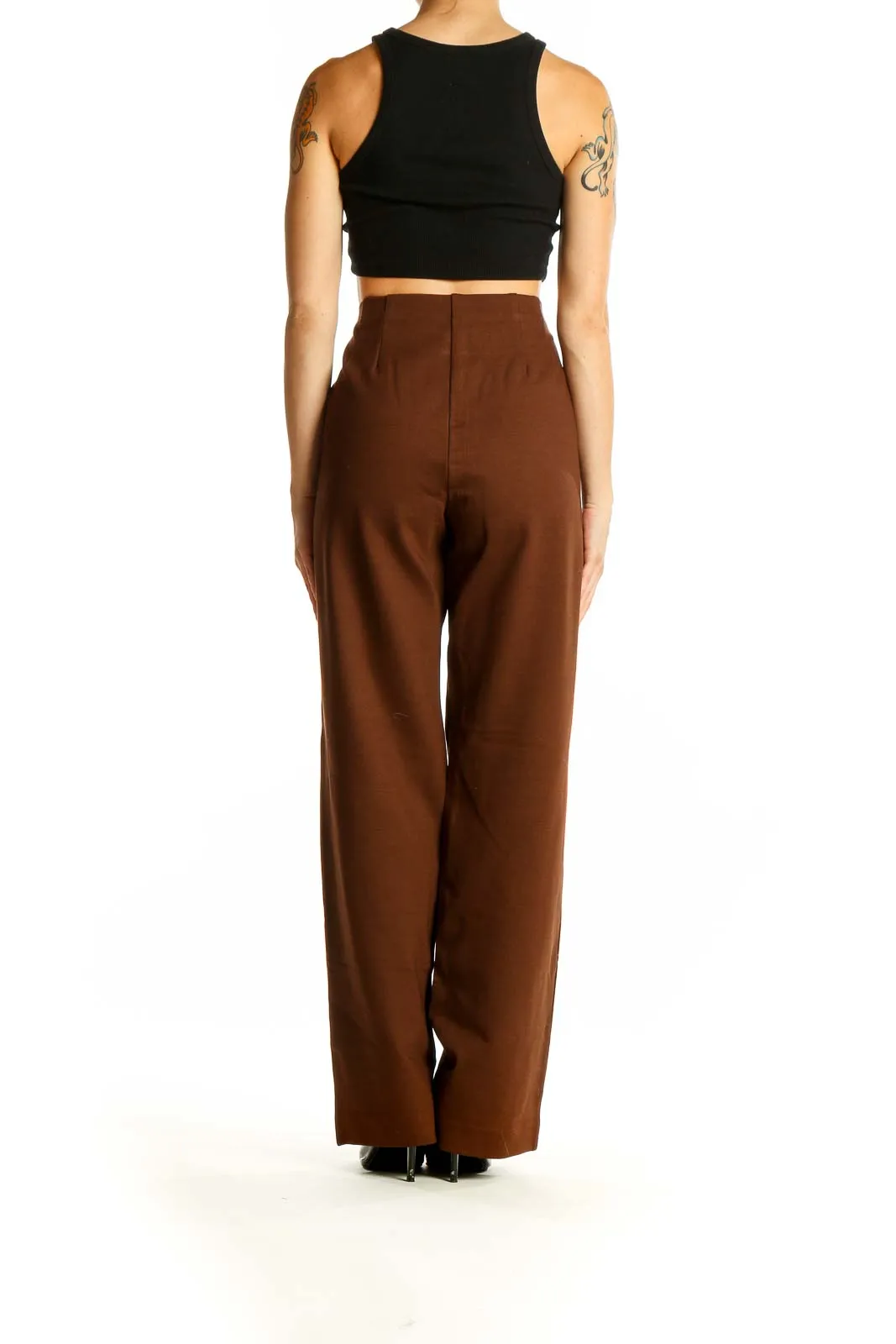 Brown High-Waisted Wide-Leg Trousers