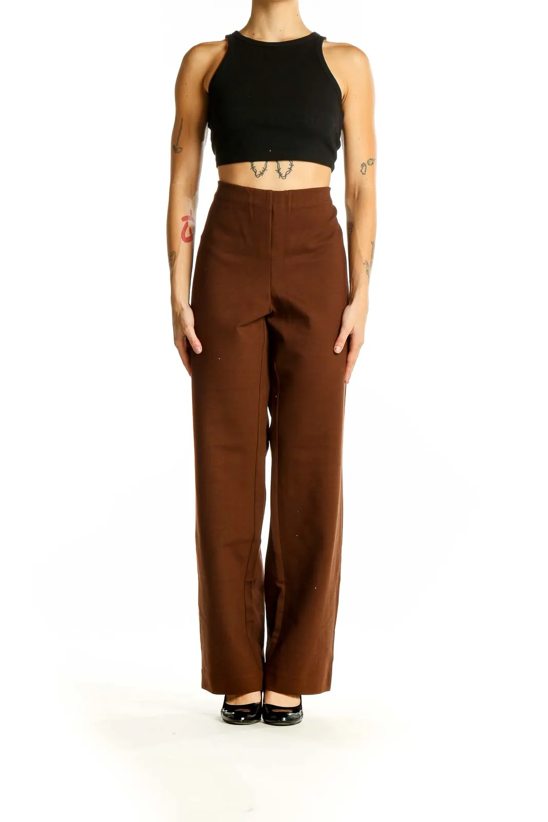 Brown High-Waisted Wide-Leg Trousers