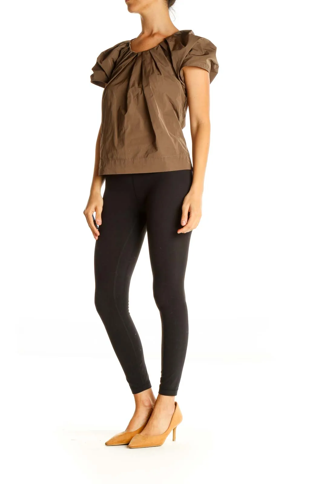 Brown Puff Sleeve Blouse