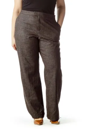 Brown Wide Leg Wool Pants