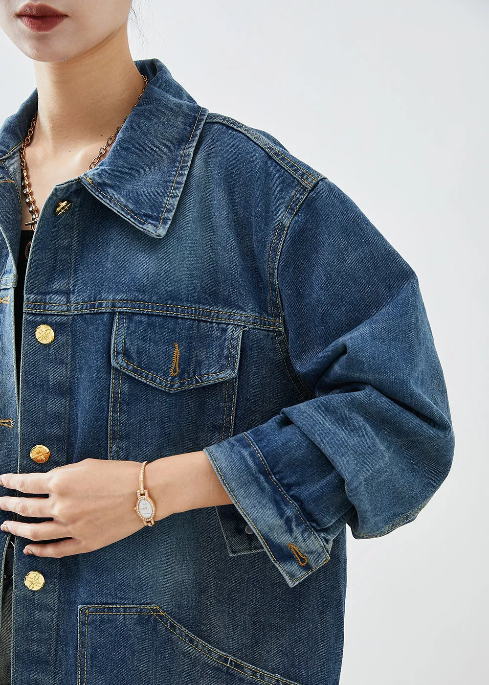 Casual Blue Oversized Patchwork Denim Coats Fall LY9273