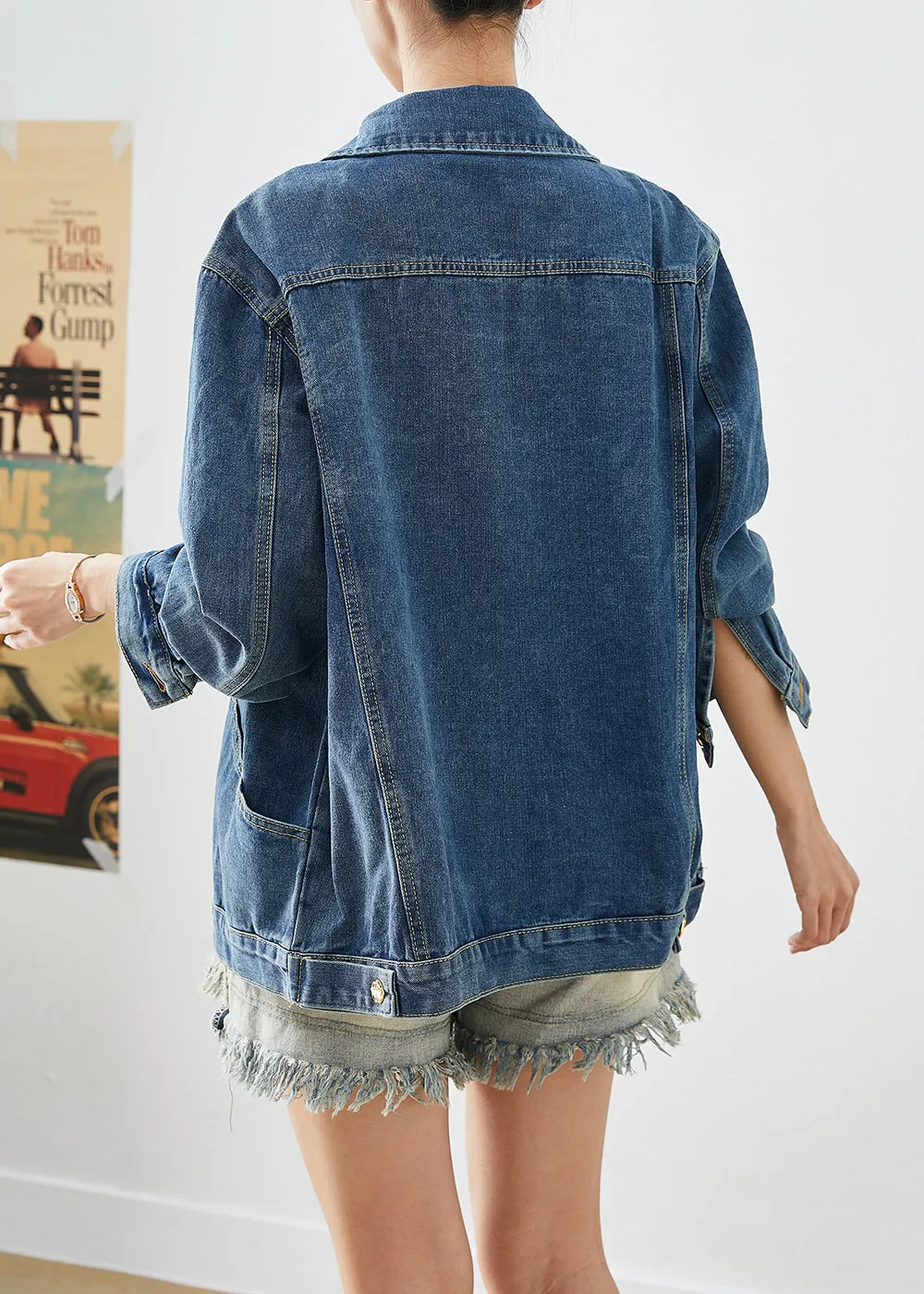 Casual Blue Oversized Patchwork Denim Coats Fall LY9273