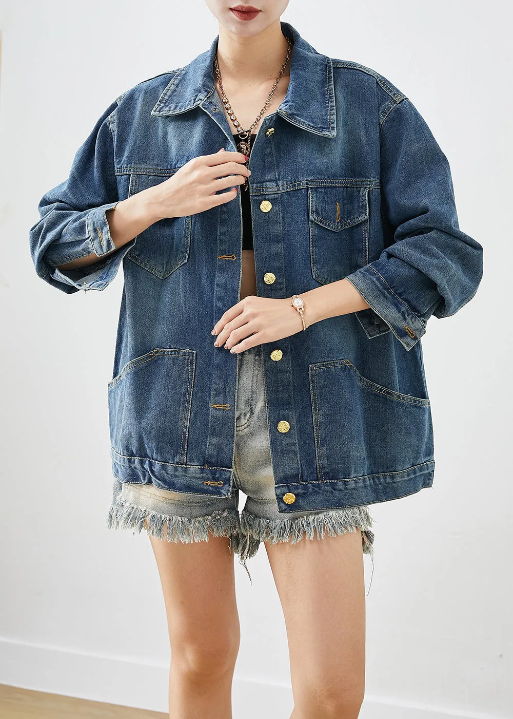 Casual Blue Oversized Patchwork Denim Coats Fall LY9273