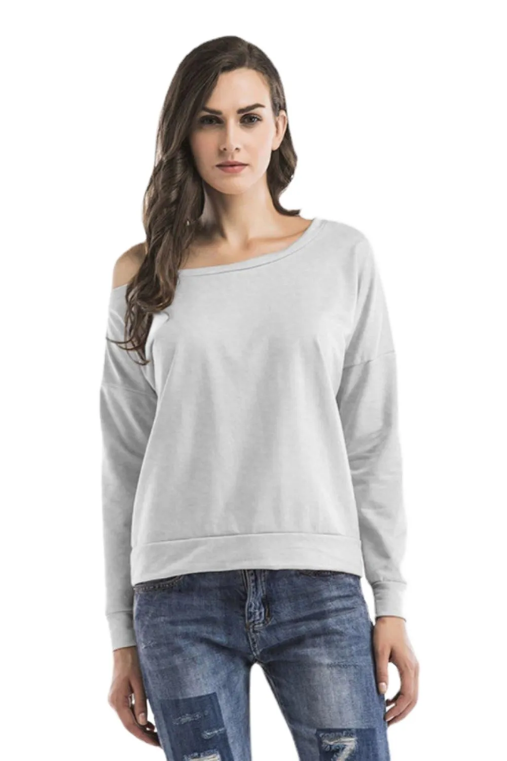 Cold-Shoulder Asymmetrical Neck Sweatshirt