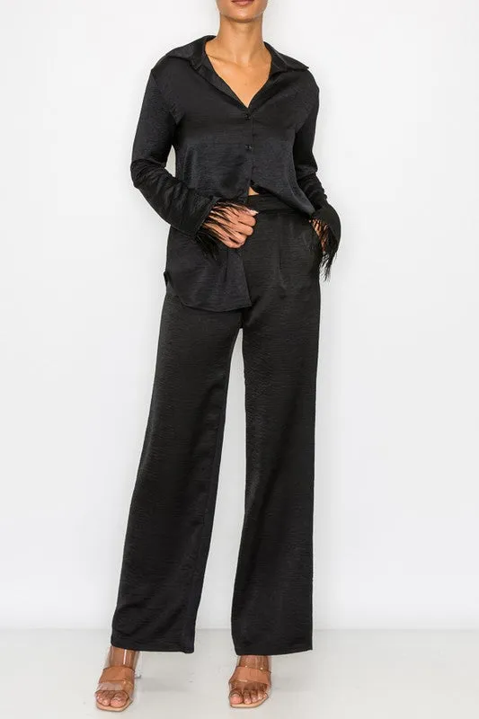 Elastic Band Wide Leg Pants