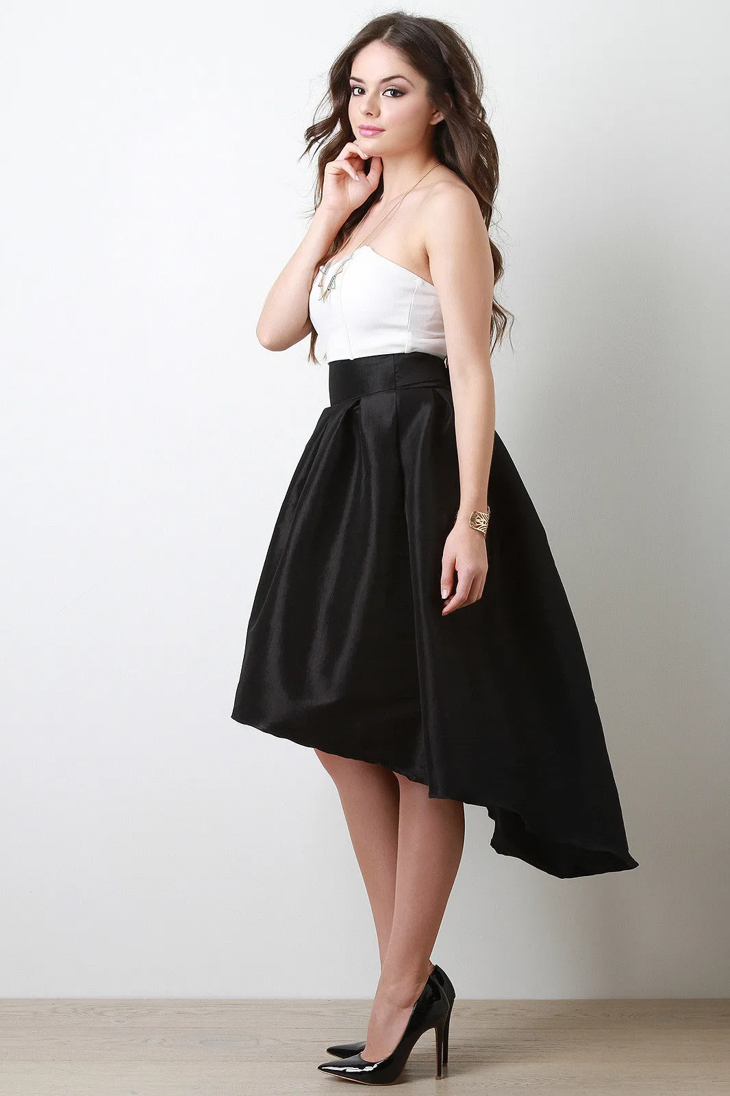 Evening Taffeta Pleated High-Low Skirt