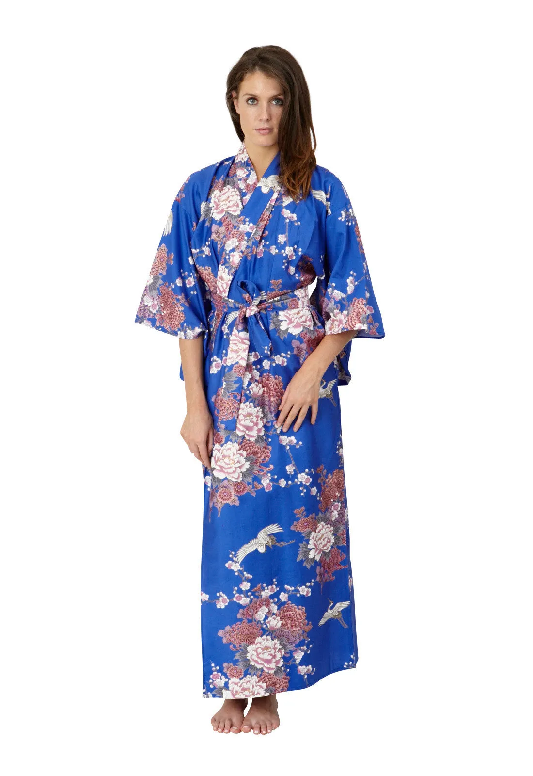 Flying Crane & Peony Long Cotton Kimono