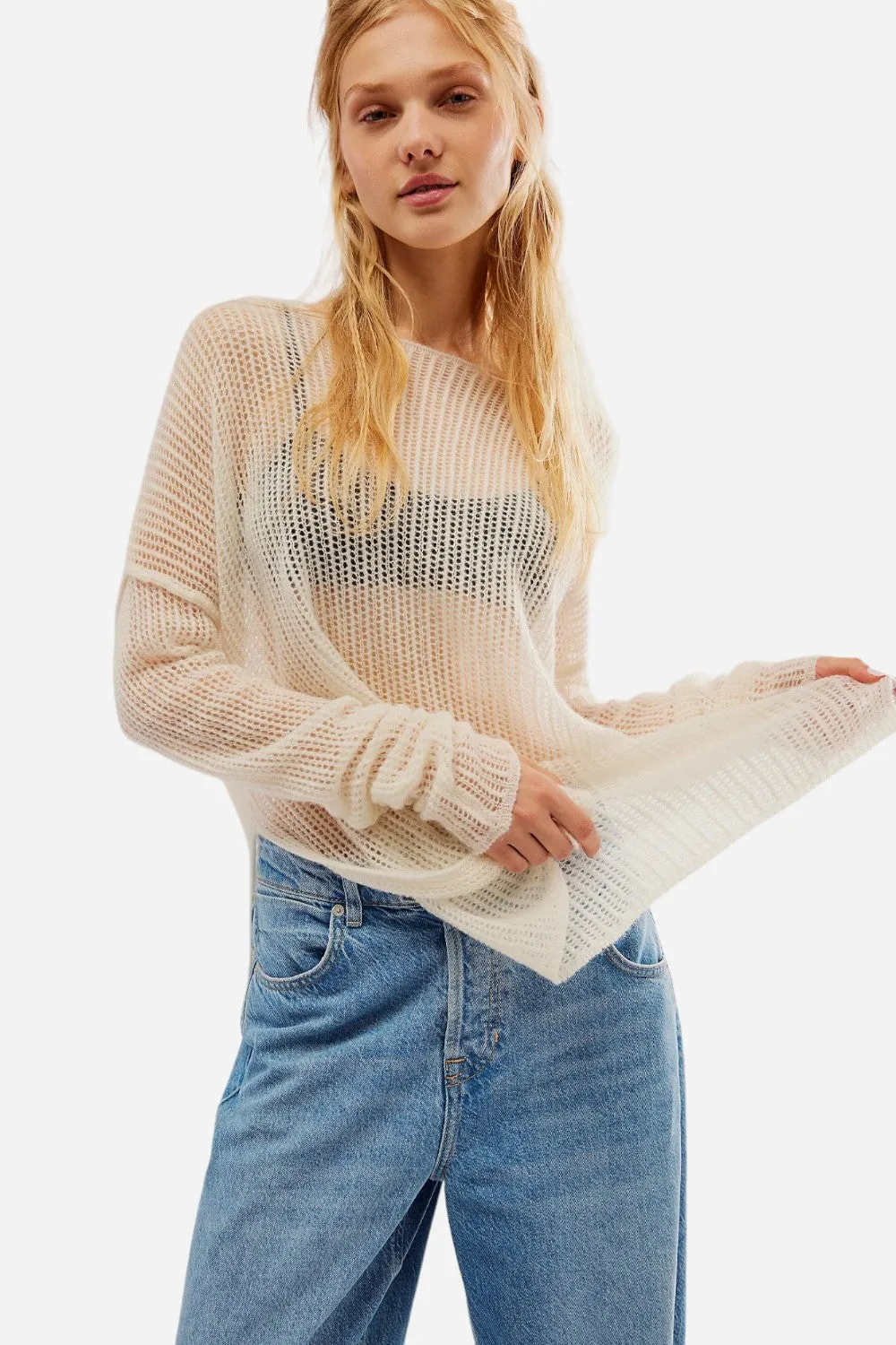 Free People Wednesday Cashmere Pullover in Whey