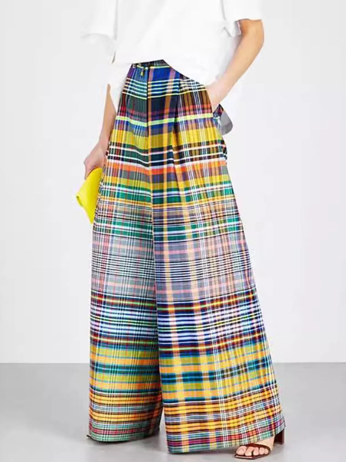 Full Size Plaid Wide Leg Plaid Pants