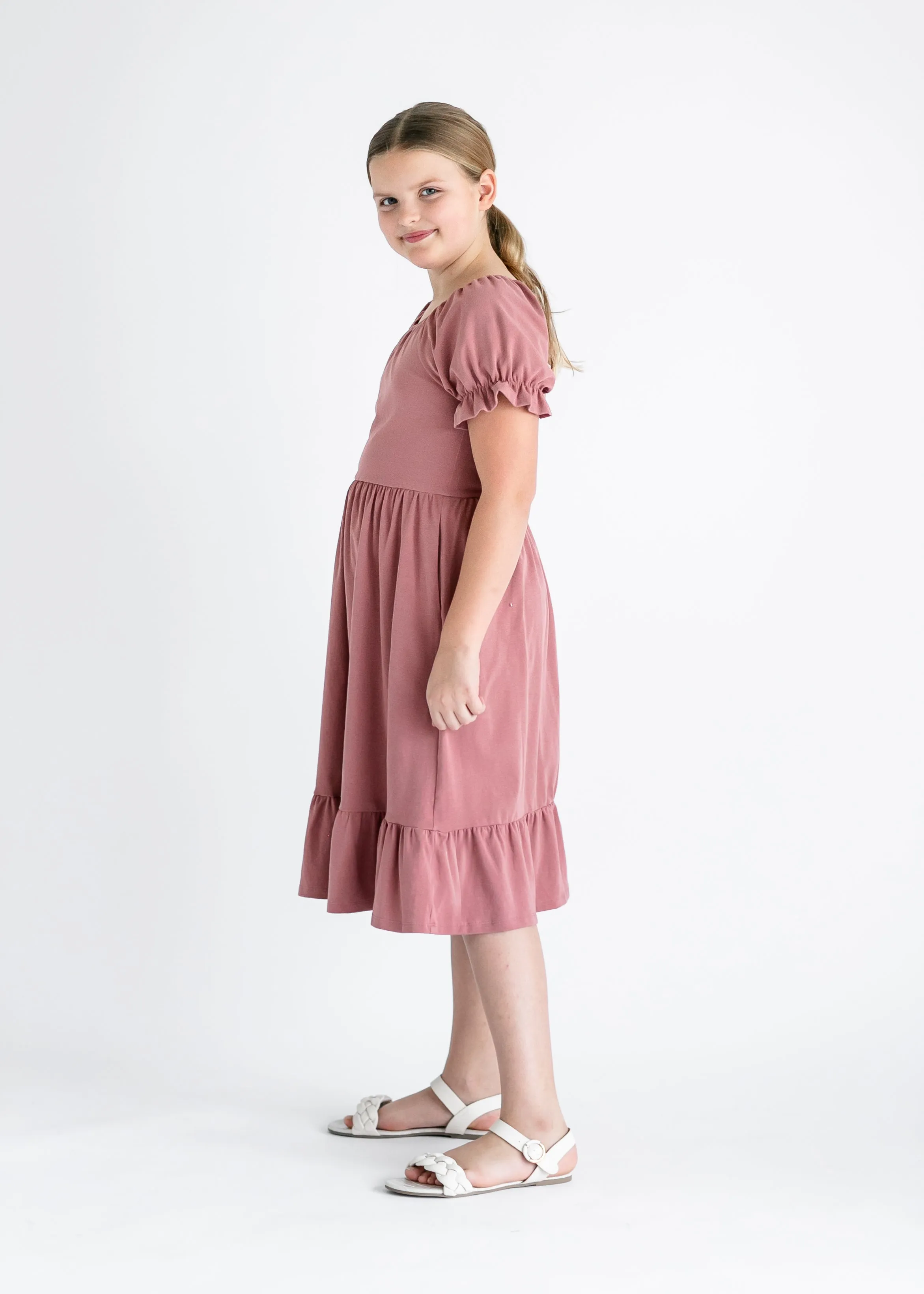 Girl's Aubriel Puff Sleeve Midi Dress - FINAL SALE