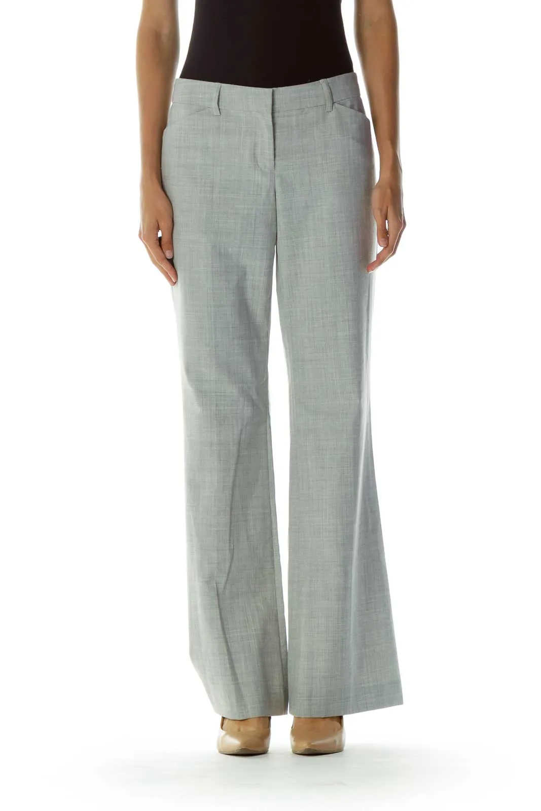 Gray Pocketed Zipper-fly Wide-Leg Pants