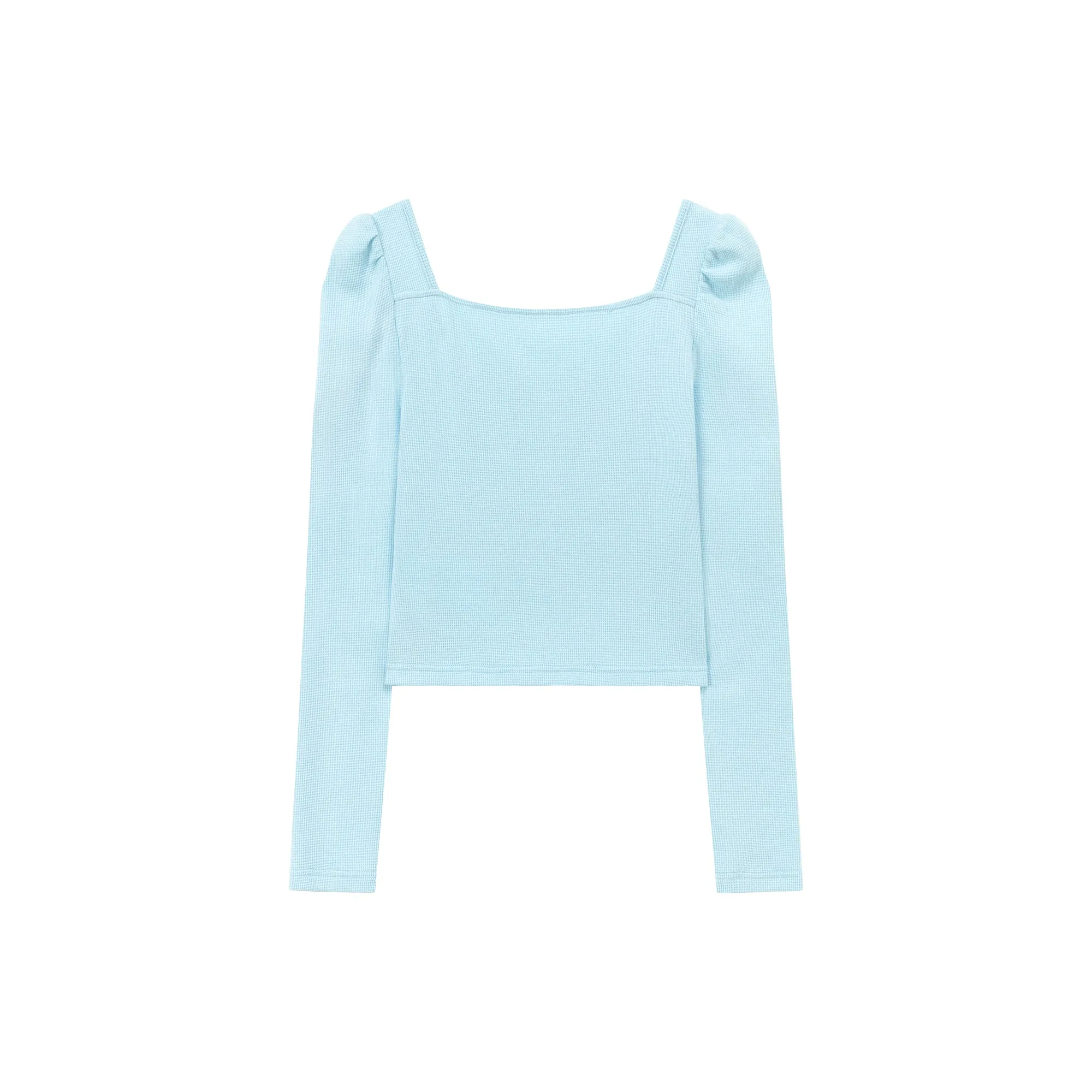 Heart Buttons Square Puff Sleeve Top