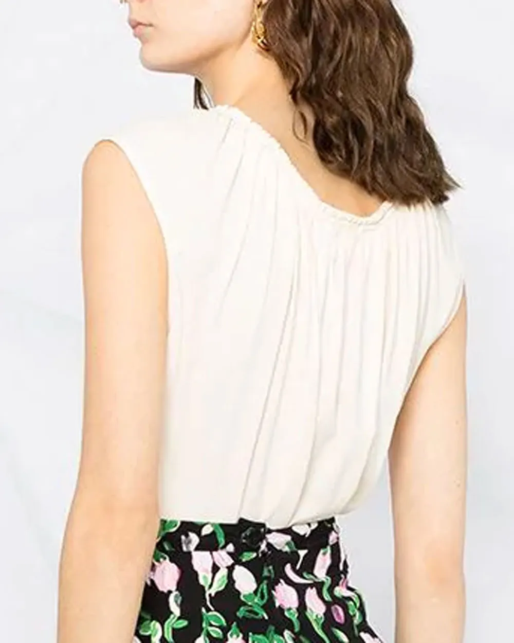 Ivory Ruched Sleeveless Blouse