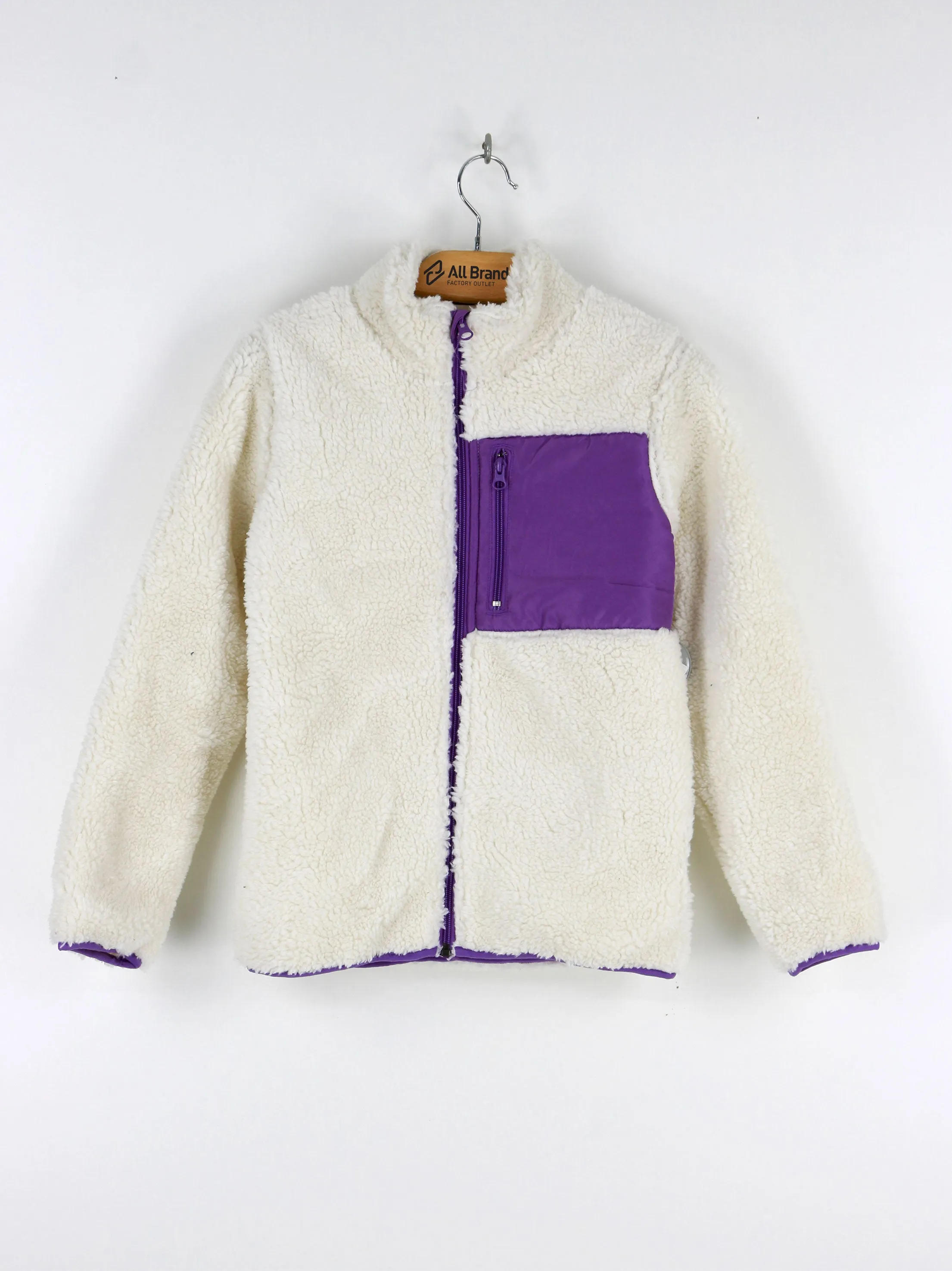 kids Girl Color Block Fleece Jackets,White