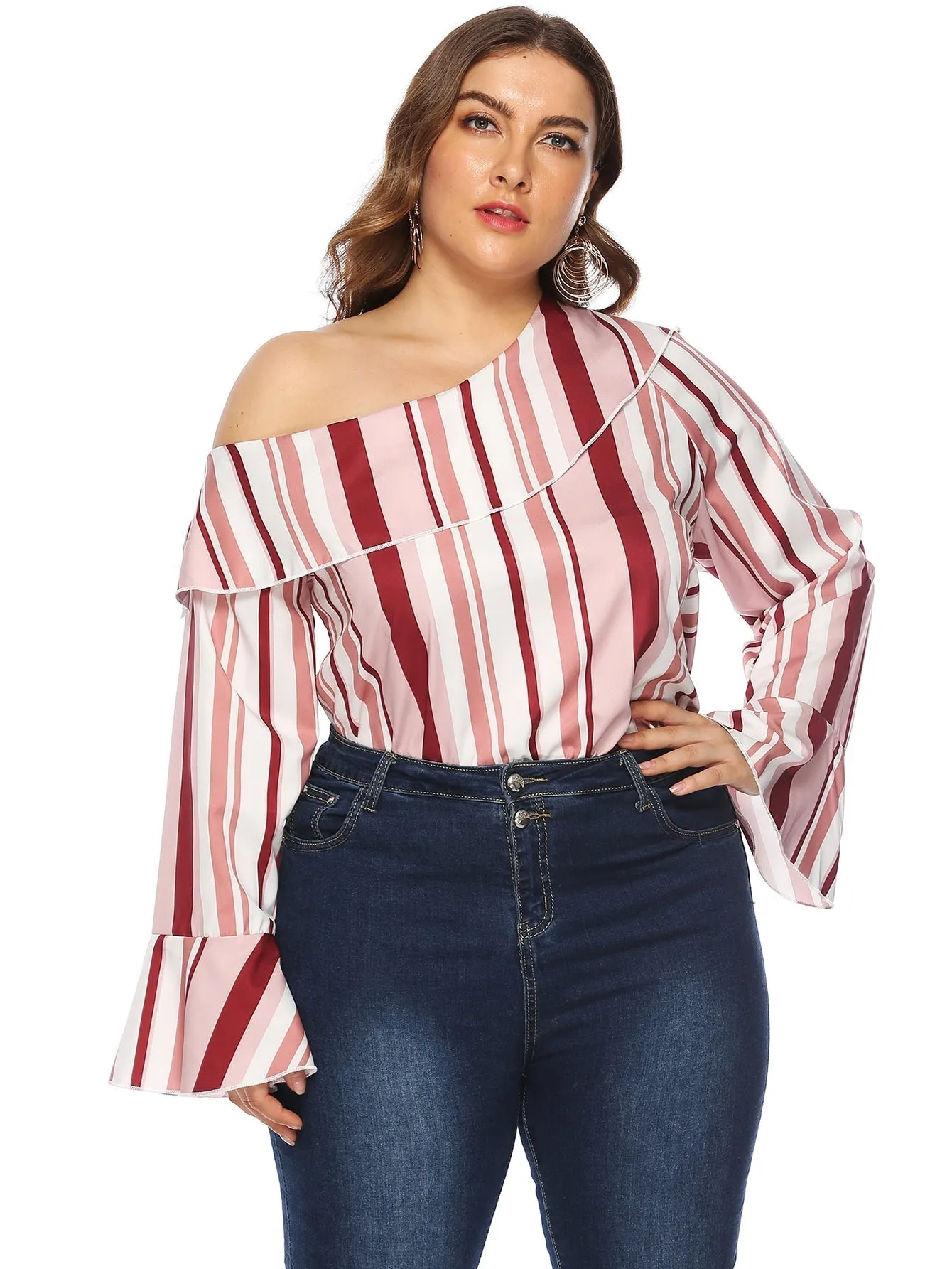 KittenAlarm - Plus Asymmetrical Neck Striped Top