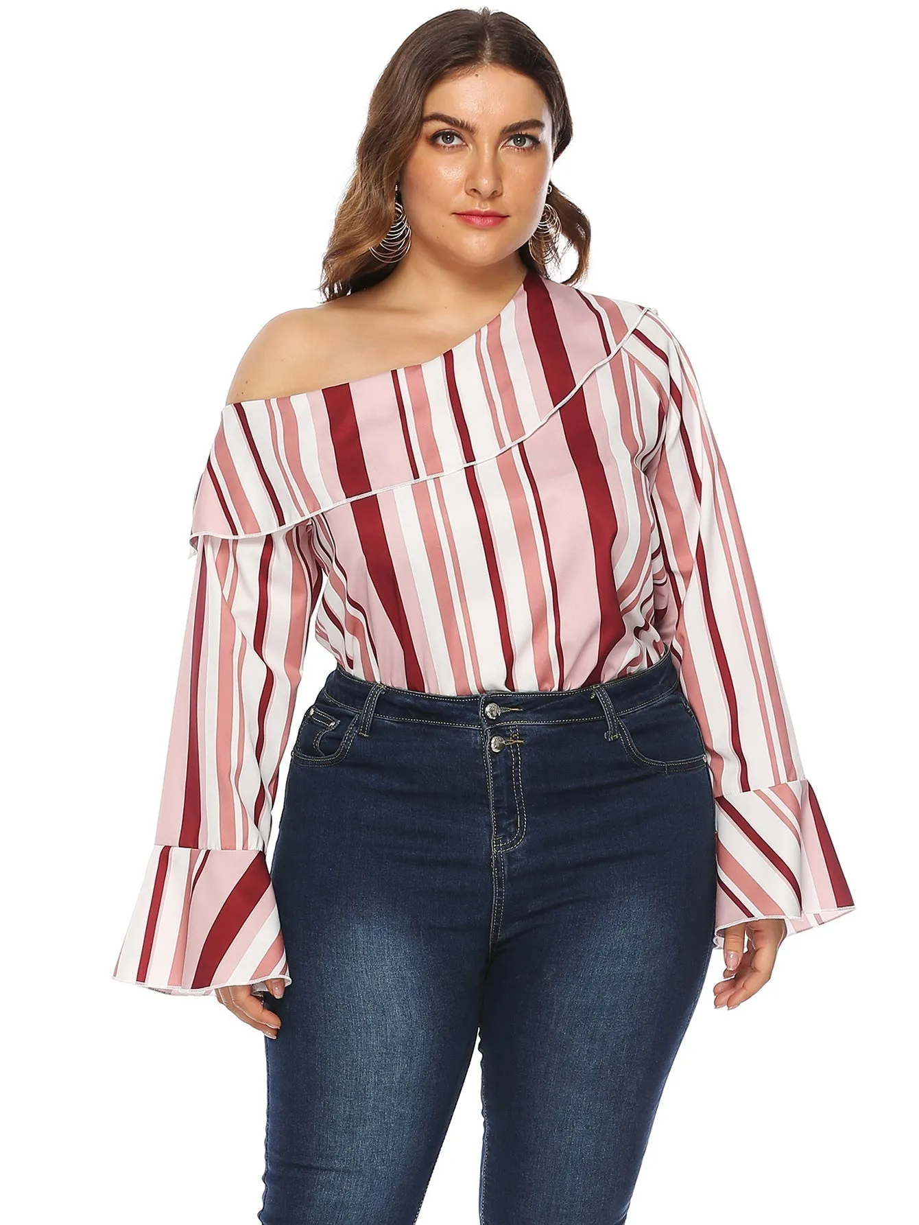 KittenAlarm - Plus Asymmetrical Neck Striped Top