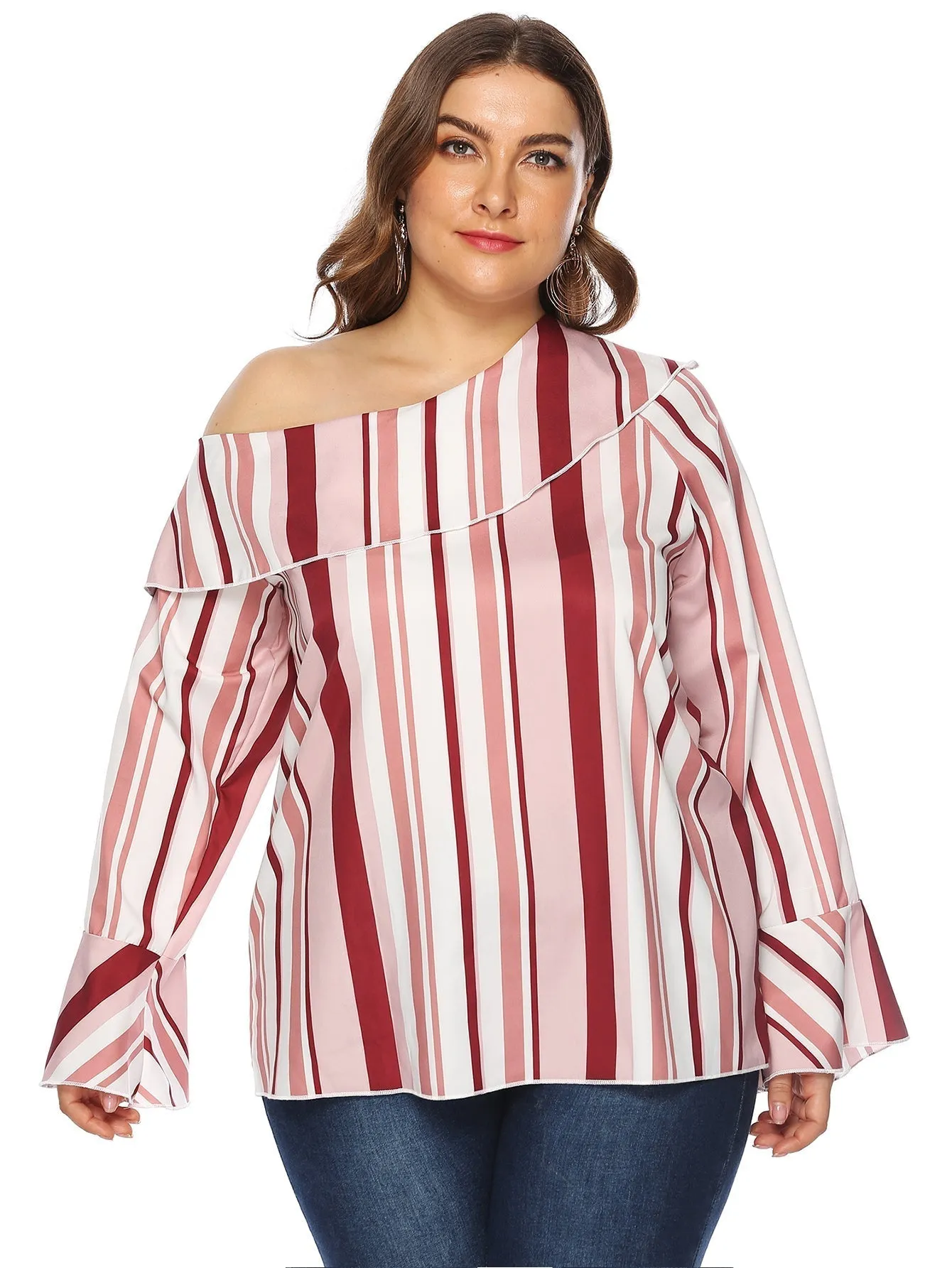 KittenAlarm - Plus Asymmetrical Neck Striped Top