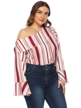 KittenAlarm - Plus Asymmetrical Neck Striped Top