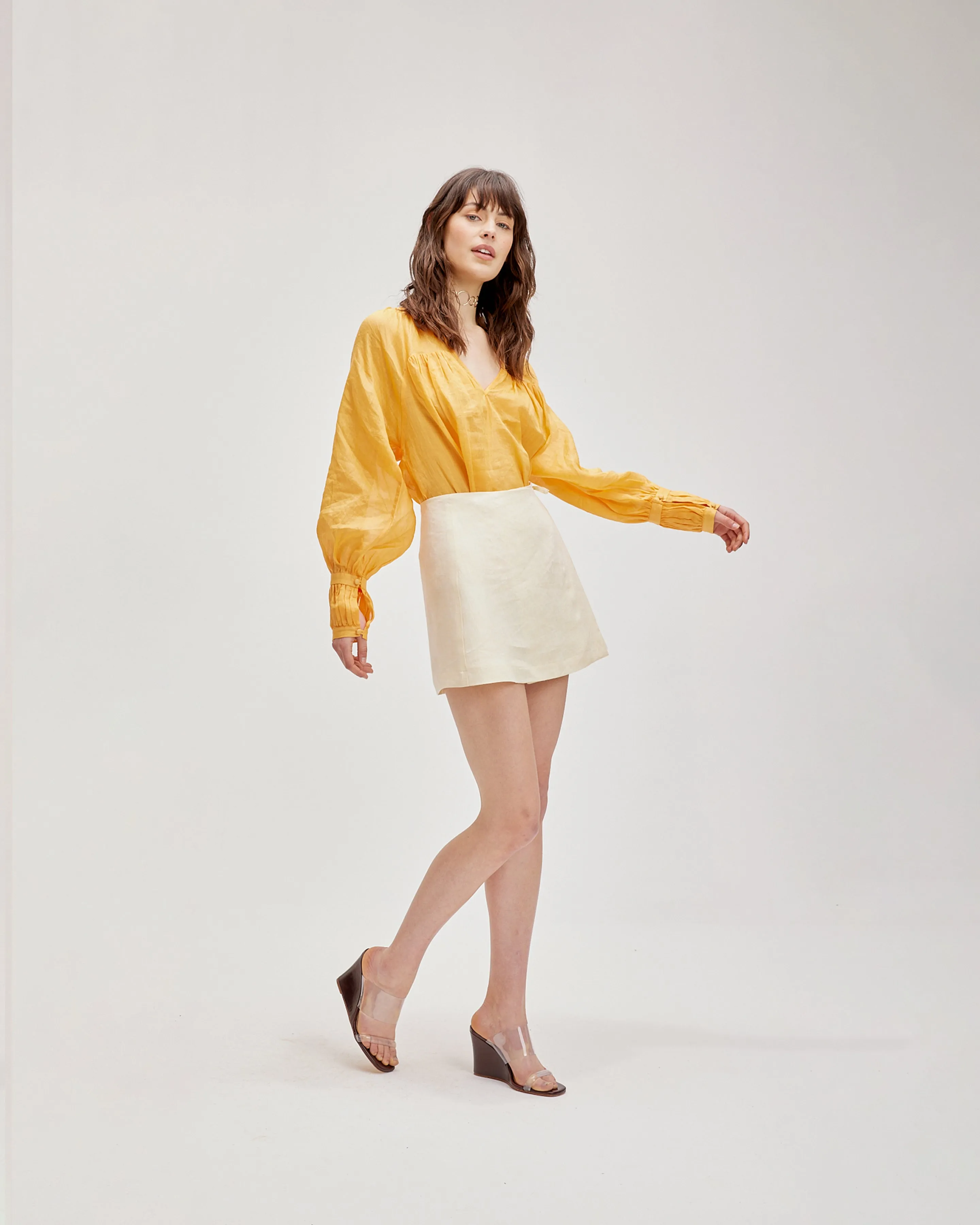 KOS LINEN MINI SKIRT LEMONADE