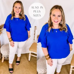 Last Chance Size Small | Basic Needs Ruffle Sleeve Top in Royal Blue