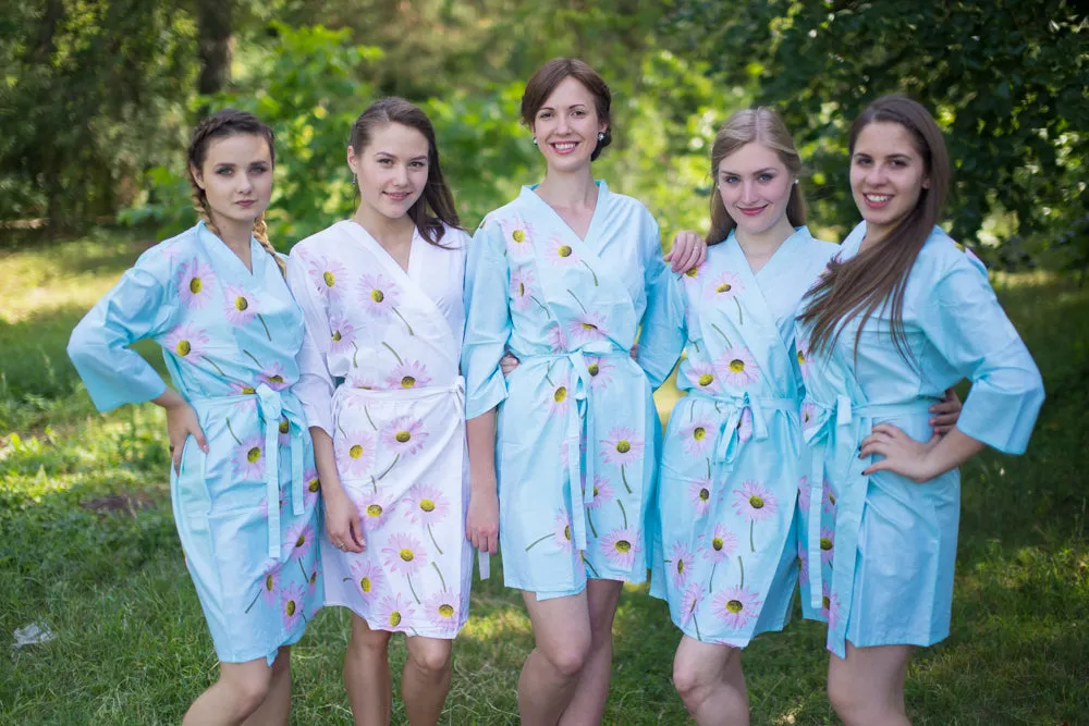 Light Blue Falling Daisies Pattern Bridesmaids Robes