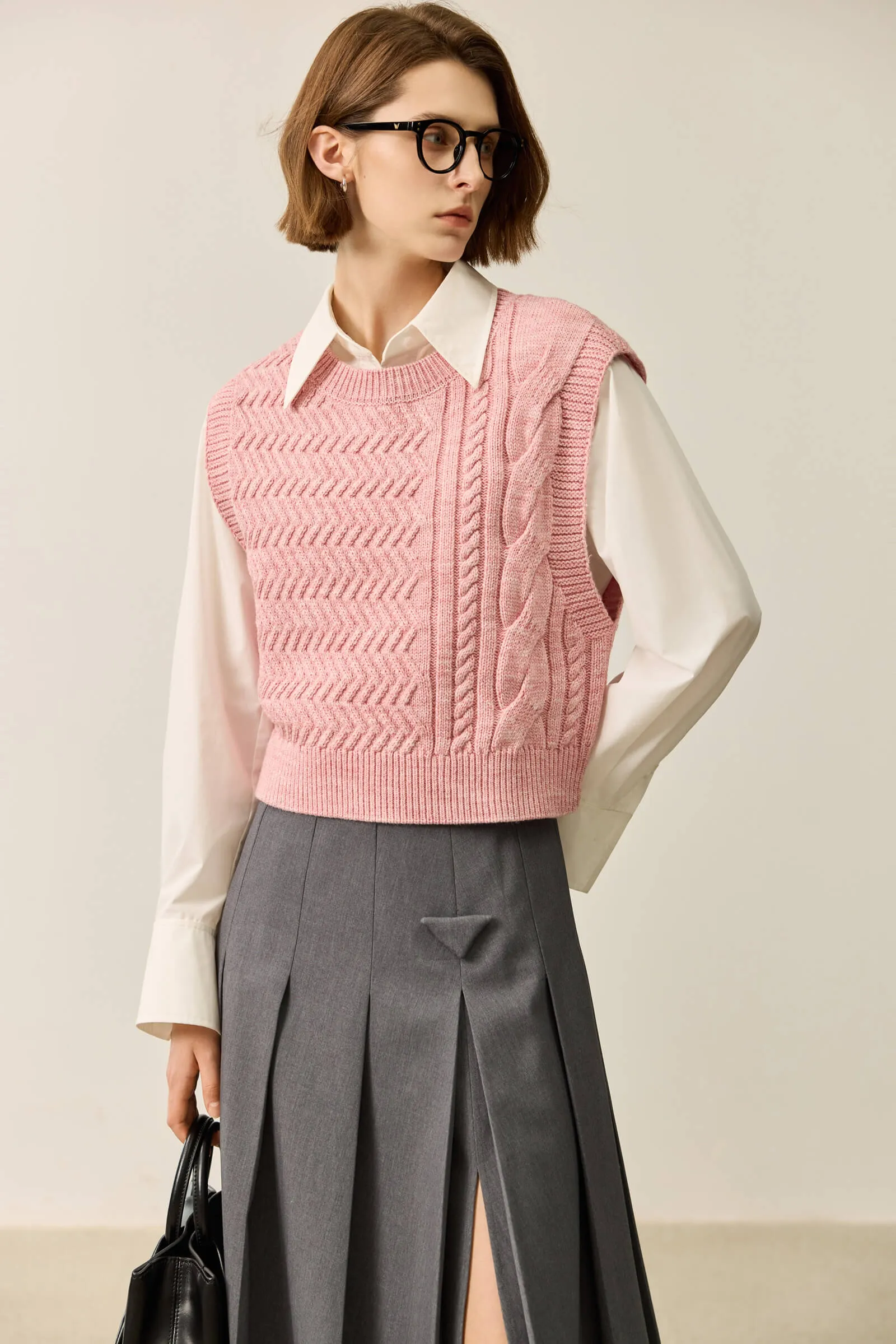 LILY Asymmetrical Cable-Knit Sleeveless Vest