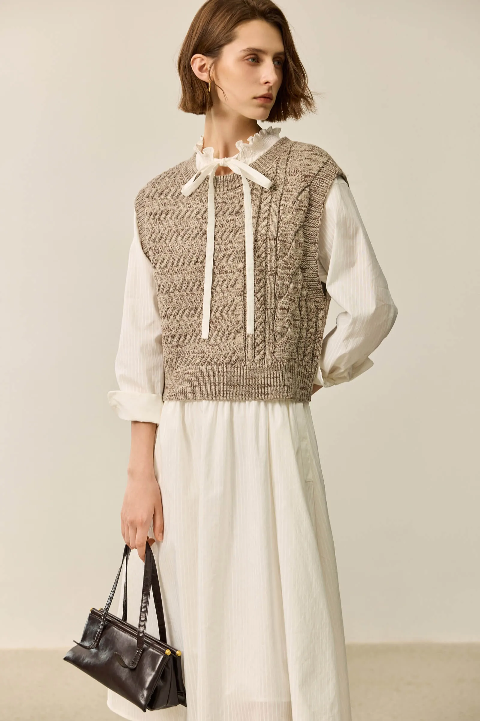 LILY Asymmetrical Cable-Knit Sleeveless Vest