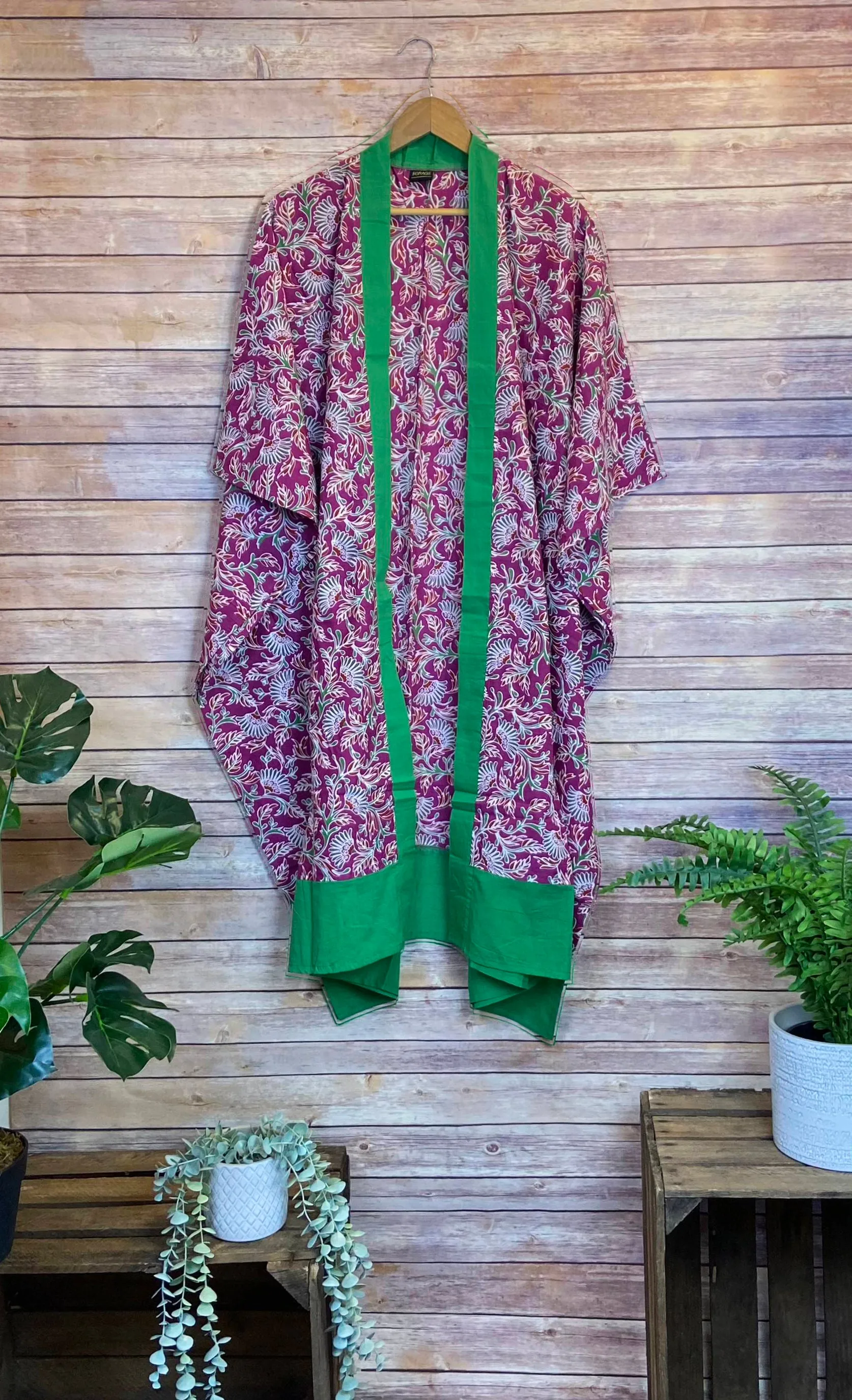 Longline Cotton Coverup  - Pink & Green